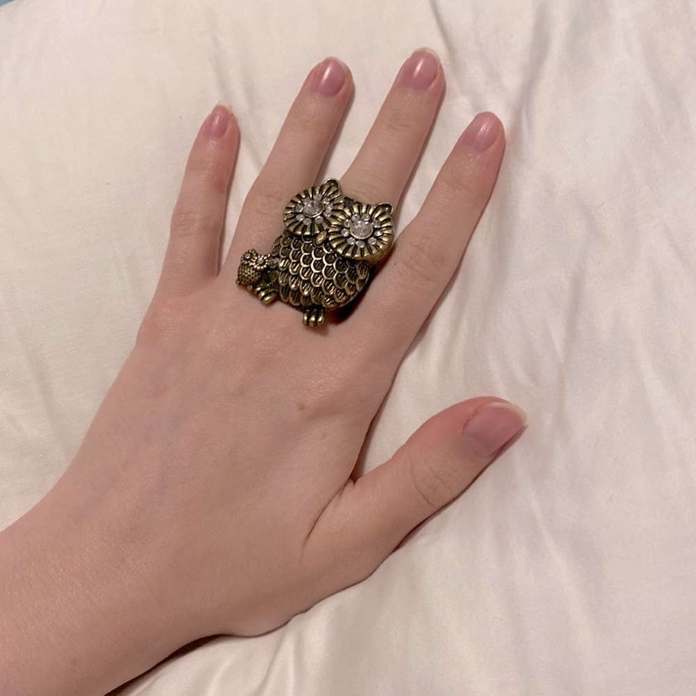 Bronze/gold stretch owl ring